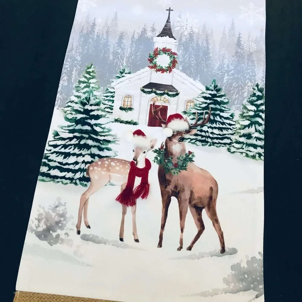 Winter Christmas Deer Chapel Church Holiday Table Runner